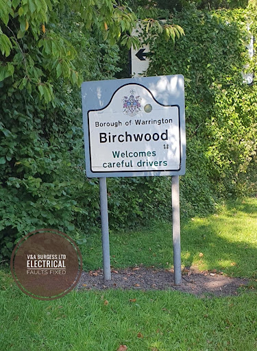 Birchwood town sign photographed by electrical faults fixed